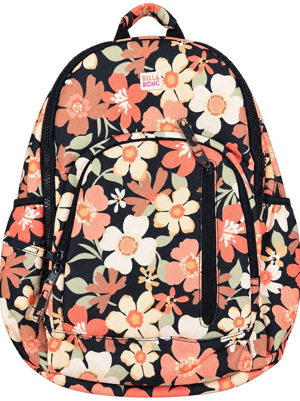 Billabong Black Floral Backpack with Coral and Cream Blooms